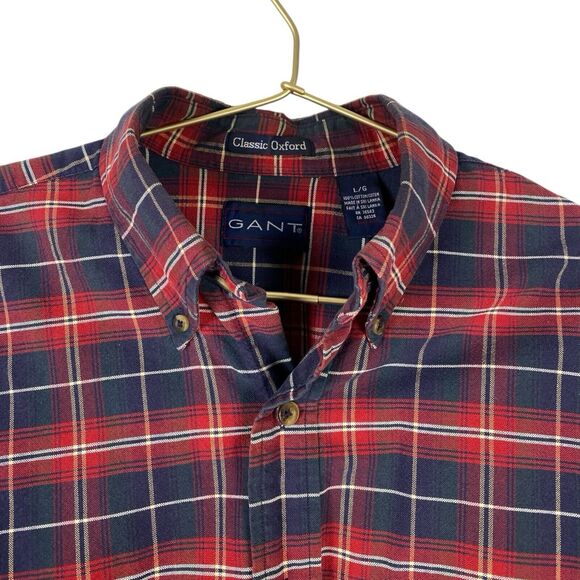 Gant Men's Button Down Shirt‎ Large Red Blue Plaid Oxford Long Sleeve 183 - Picture 3 of 12